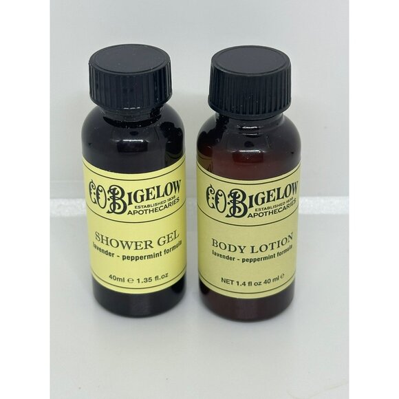 C.O. Bigelow Apothecaries Lavender Peppermint Shower Gel & Lotion Set Travel SZ - Picture 2 of 3